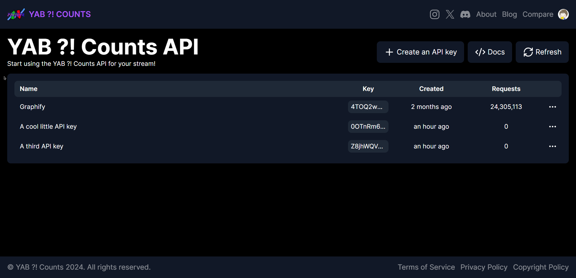 New API key management UI